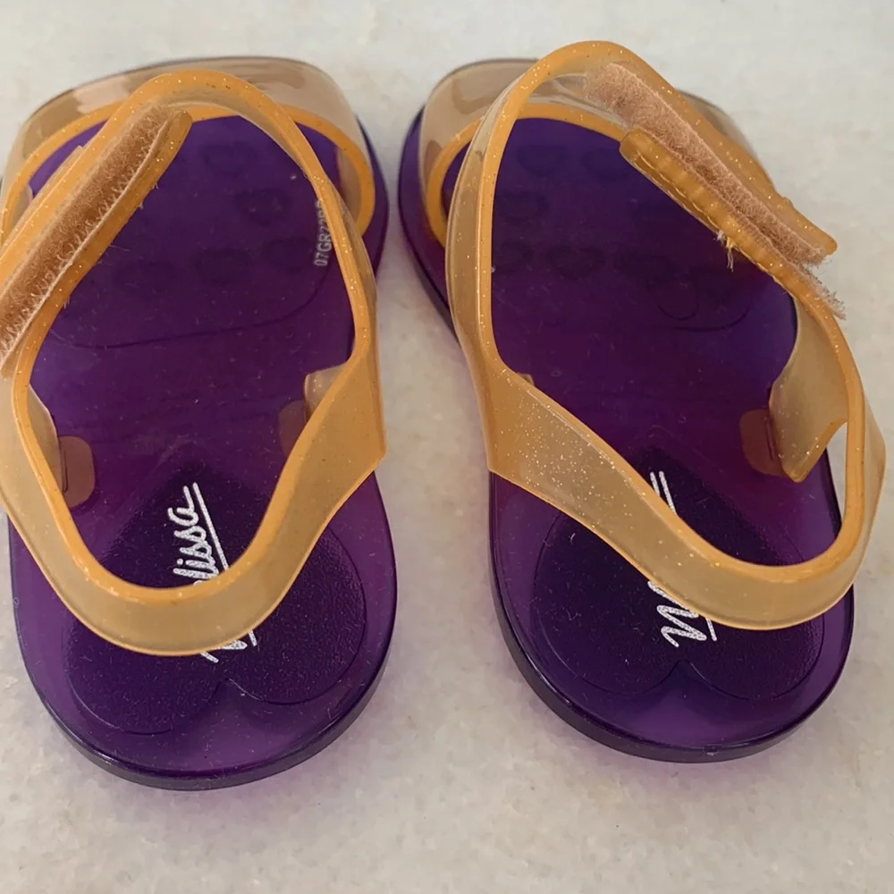 NWT Mini Melissa Real Jelly Paris Sandals 6 Purple/Yellow w/ Box